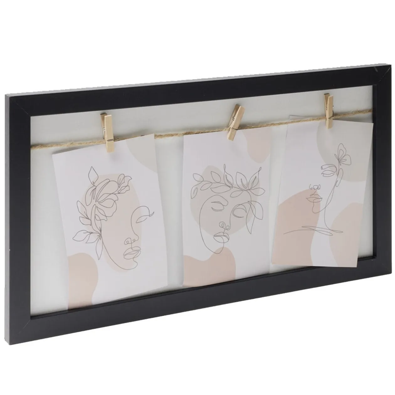 Cadre photo bois jute avec 3 pinces 22,5x42.5cm (2 modèles)