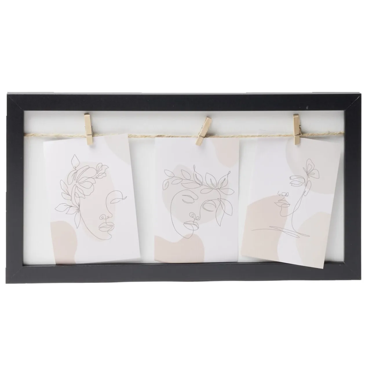 Cadre photo bois jute avec 3 pinces 22,5x42.5cm (2 modèles)