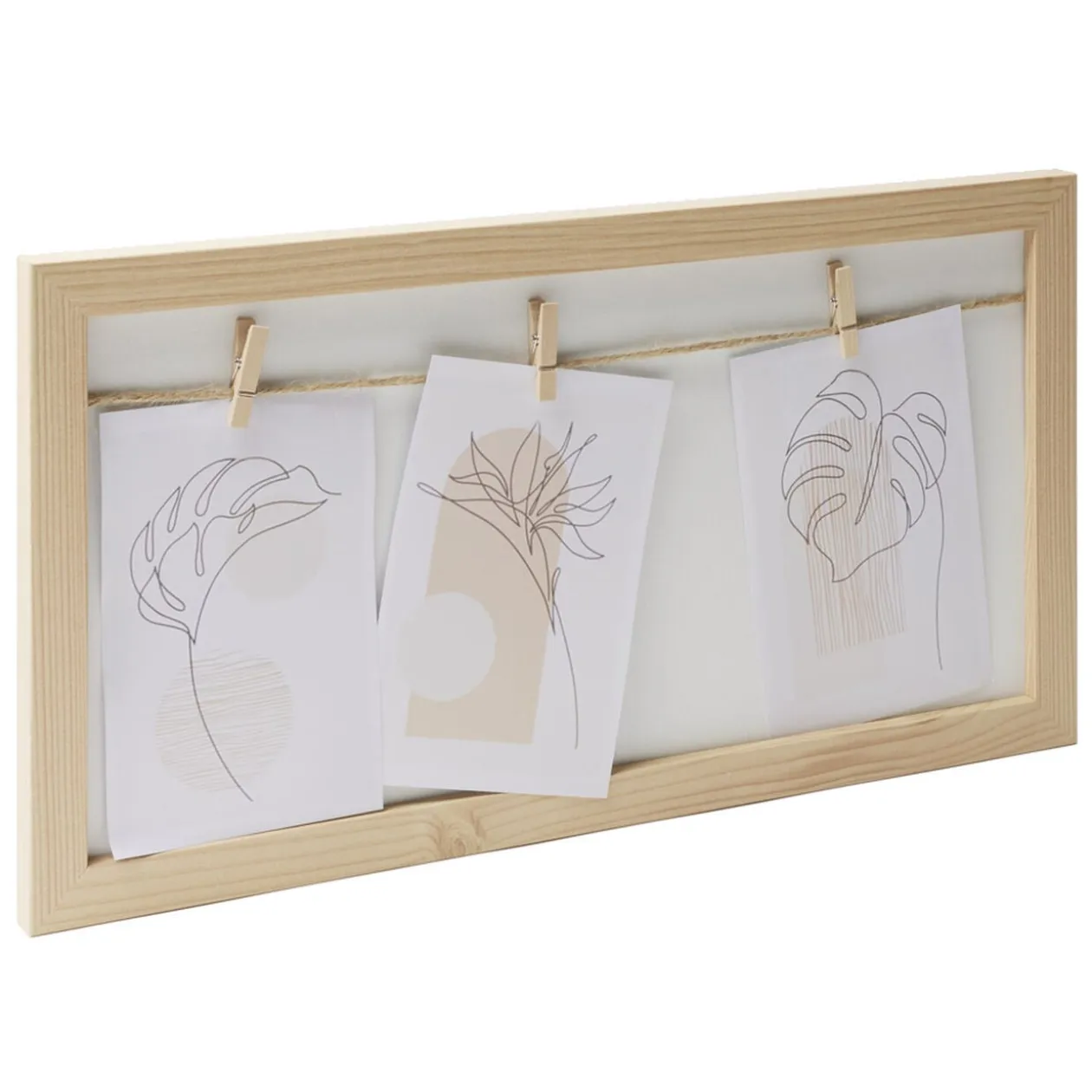 Cadre photo bois jute avec 3 pinces 22,5x42.5cm (2 modèles)