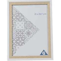 Cadre photo bois naturel et blanc 25x33.7cm pour photo 21x29,7cm