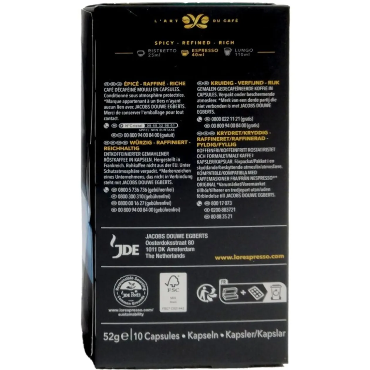 Café capsule L'or Décaféiné 10 doses intensité 6