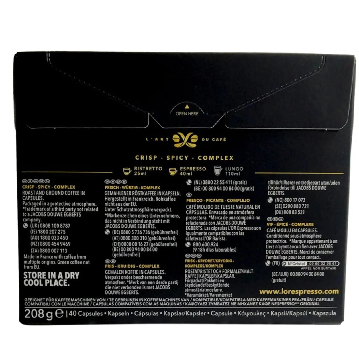Café capsule L'or Ristretto 40 doses intensité 11