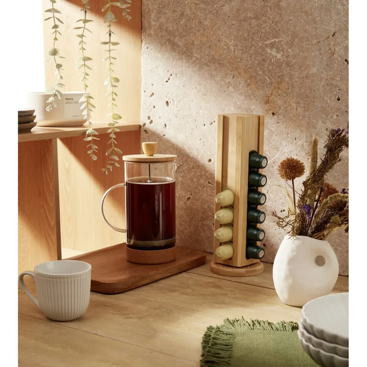 Cafetière à piston en verre, acier et bambou 1L < Gifi Outlet
