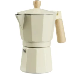 Cafetière style traditionnel 270ml aluminium beige poignée bois H19cm