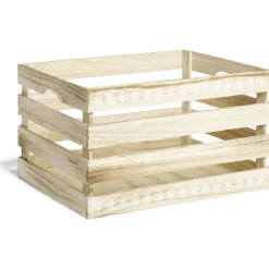 Cagette en bois motif flocon blanc 44x33xH25cm
