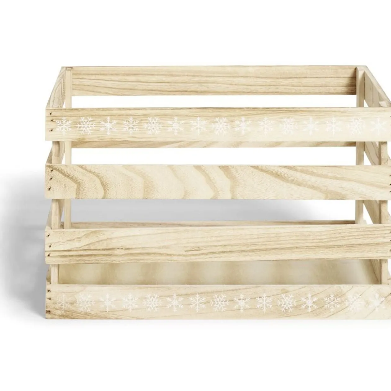 Cagette en bois motif flocon blanc 38x28xH23cm