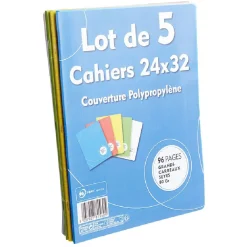 Cahier grands carreaux couverture rigide 96 pages 24x32cm x5