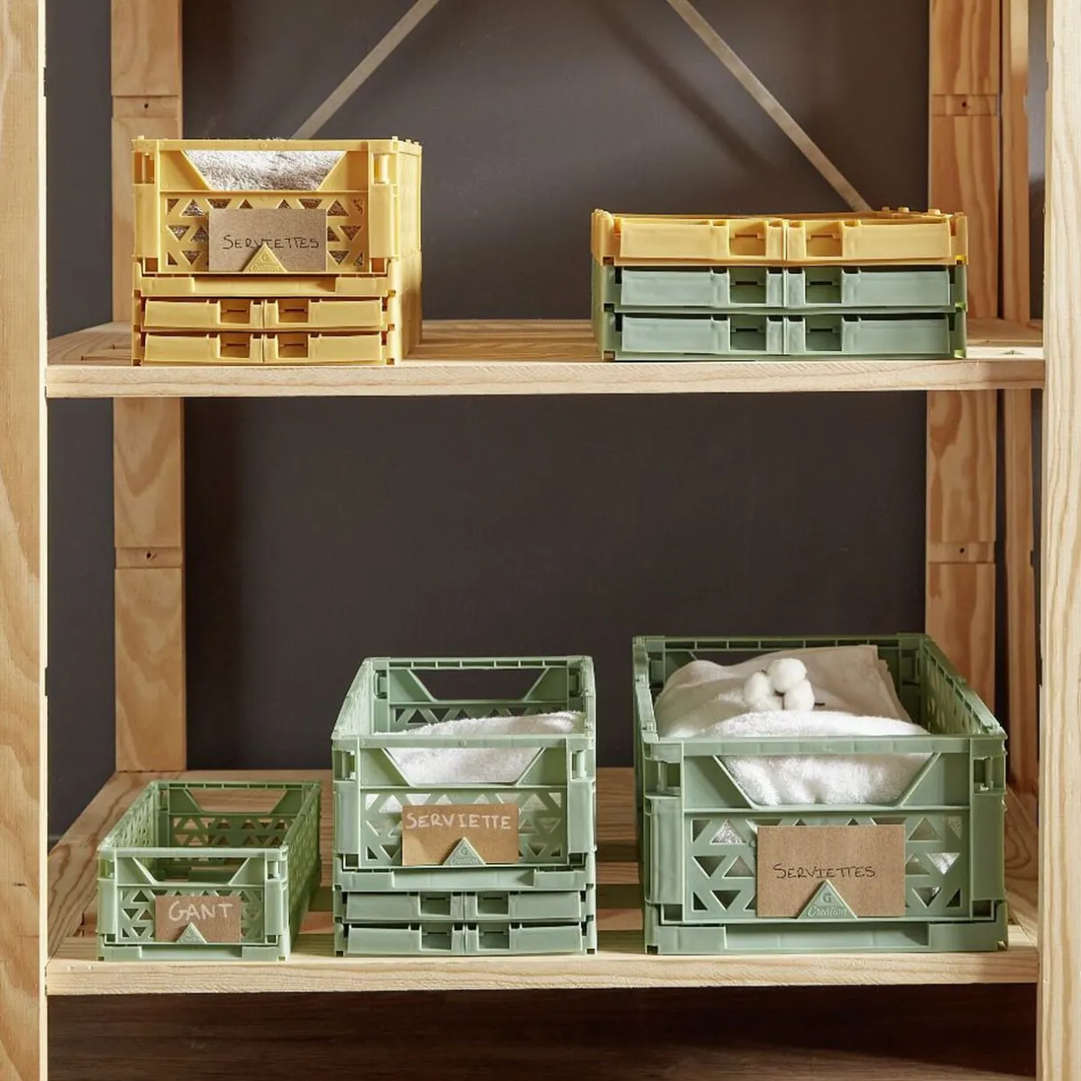 Caisse pliable avec porte-étiquette vert L25xl16,5xH10cm < Gifi Clearance