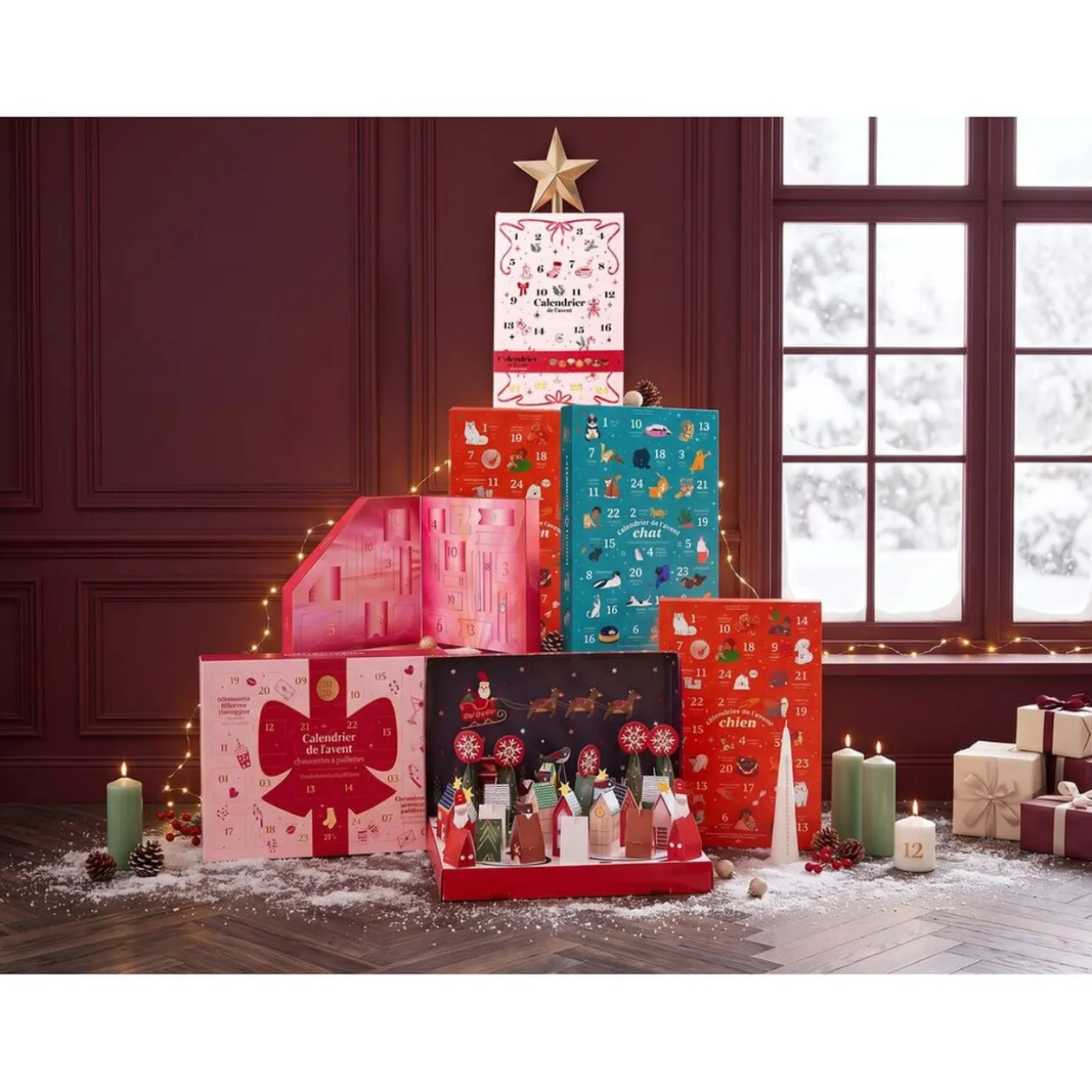 Calendrier de l'avent bougies chauffe-plats parfumées odeur hivernale 24 cases