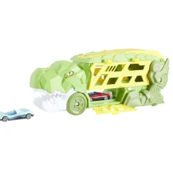 Camion transporteur dinosaure avec 4 véhicules vert 44x29xH19cm
