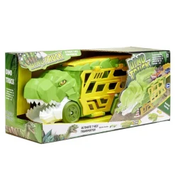 Camion transporteur dinosaure avec 4 véhicules vert 44x29xH19cm