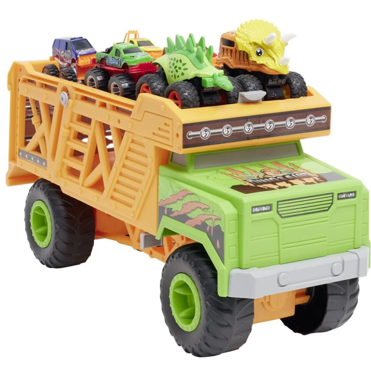 Camion transport pour 8 voitures dinosaures racing 48x18xH30cm < Gifi