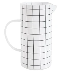 Carafe en verre 1,3L blanc quadrillage noir Ø10xH21cm