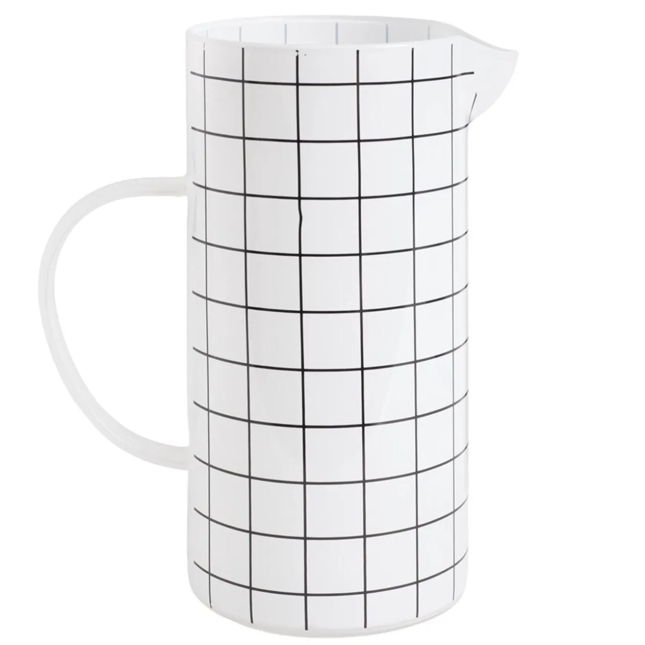 Carafe en verre 1,3L blanc quadrillage noir Ø10xH21cm