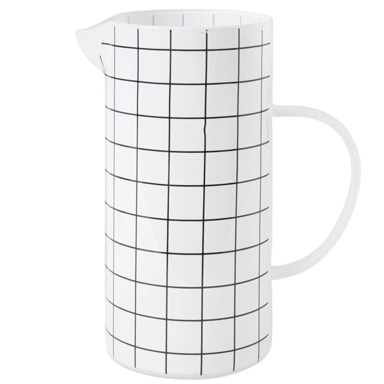 Carafe en verre 1,3L blanc quadrillage noir Ø10xH21cm