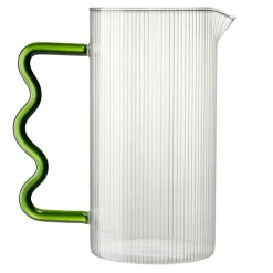 Carafe en verre transparent avec anse ondulée organique verte Ø10xH19,5cm
