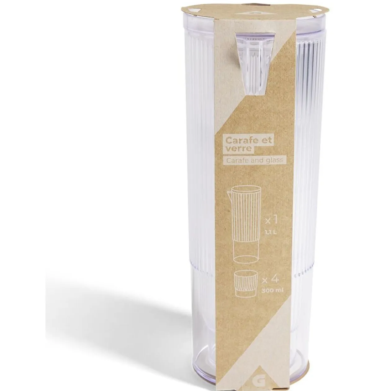 Carafe 1,1L + 4 verres 300mL polystyrène et silicone transparent