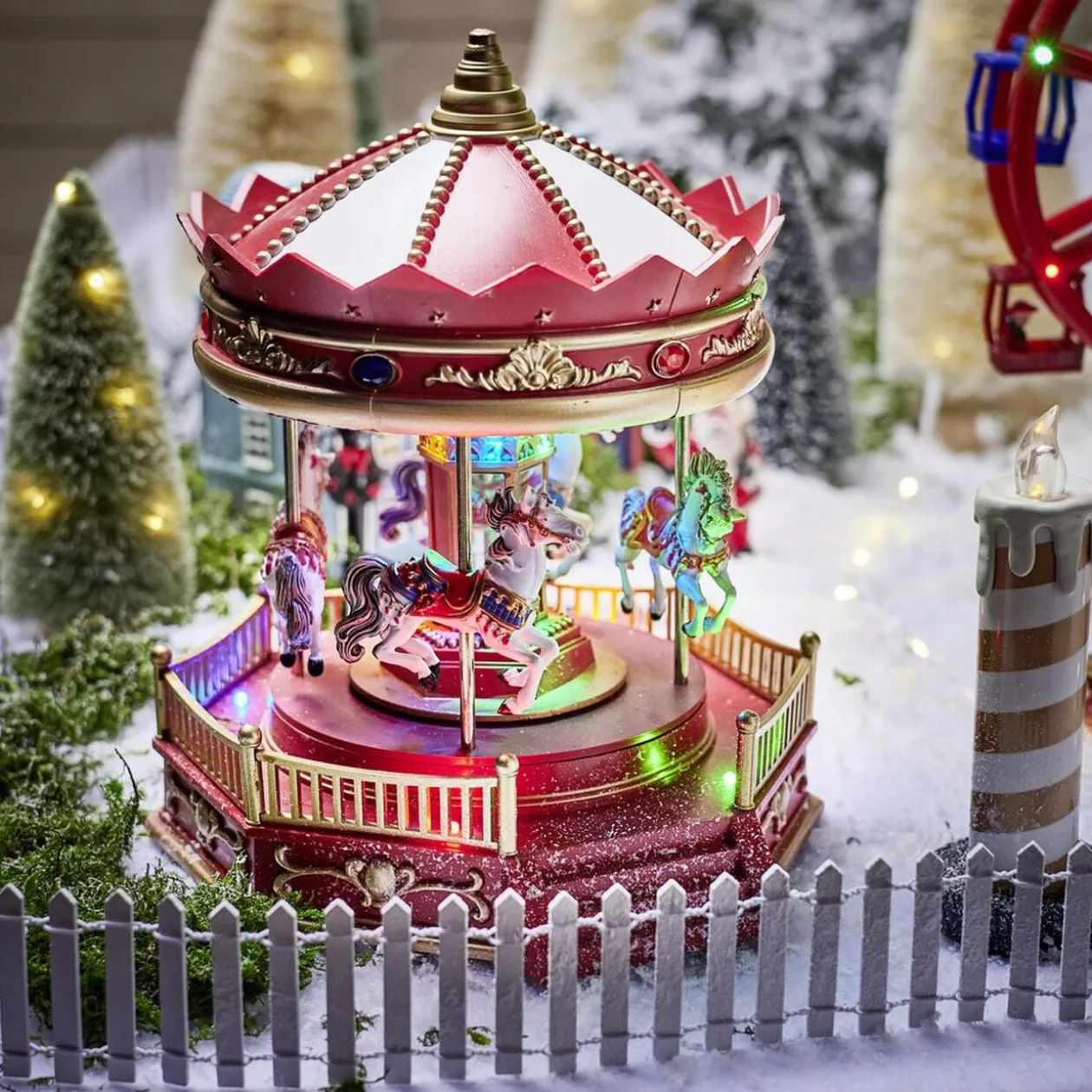 Carrousel de fête foraine animé lumineux et musical Village de Noël