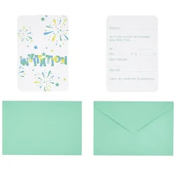 Carte d'invitation feux d'artifice avec enveloppe x 8
