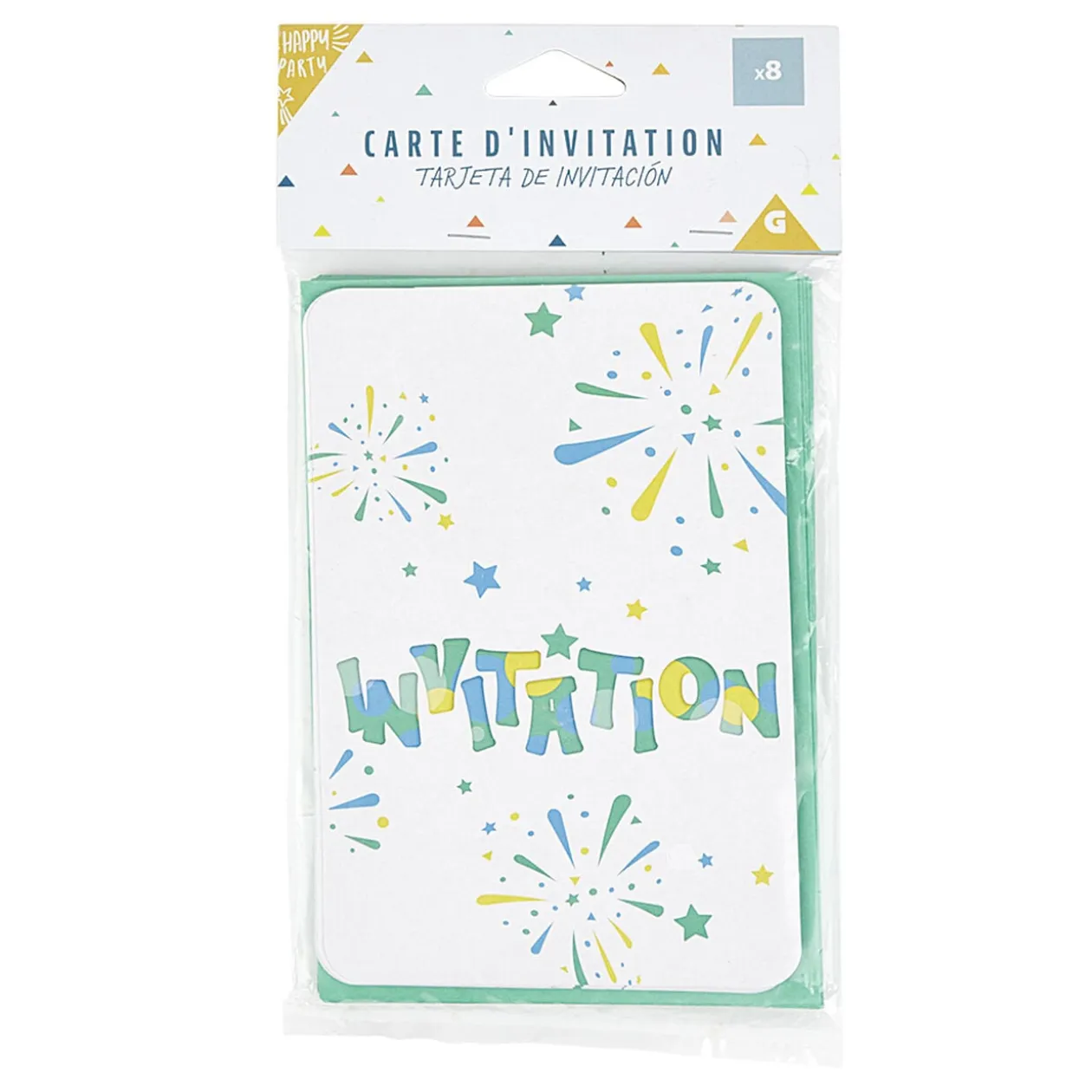 Carte d'invitation feux d'artifice avec enveloppe x 8