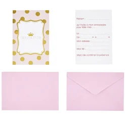 Carte d'invitation rose et doré à poids avec enveloppe x 8 < Gifi