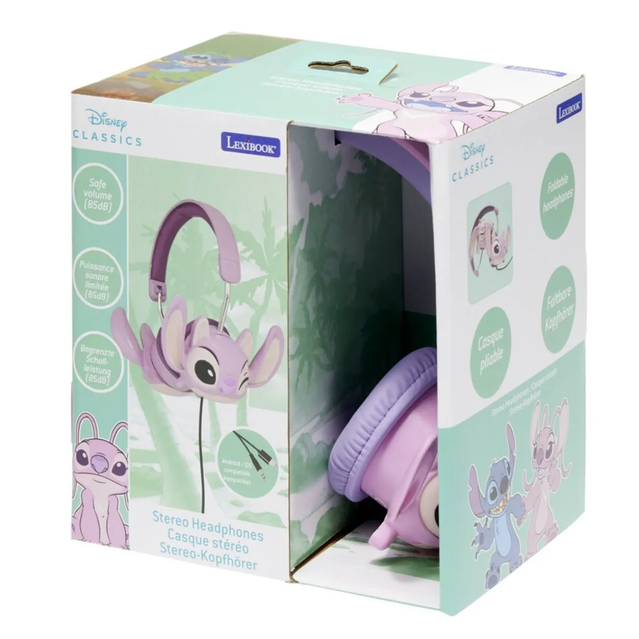Casque audio enfant filaire Disney Stitch plastique pliable rose