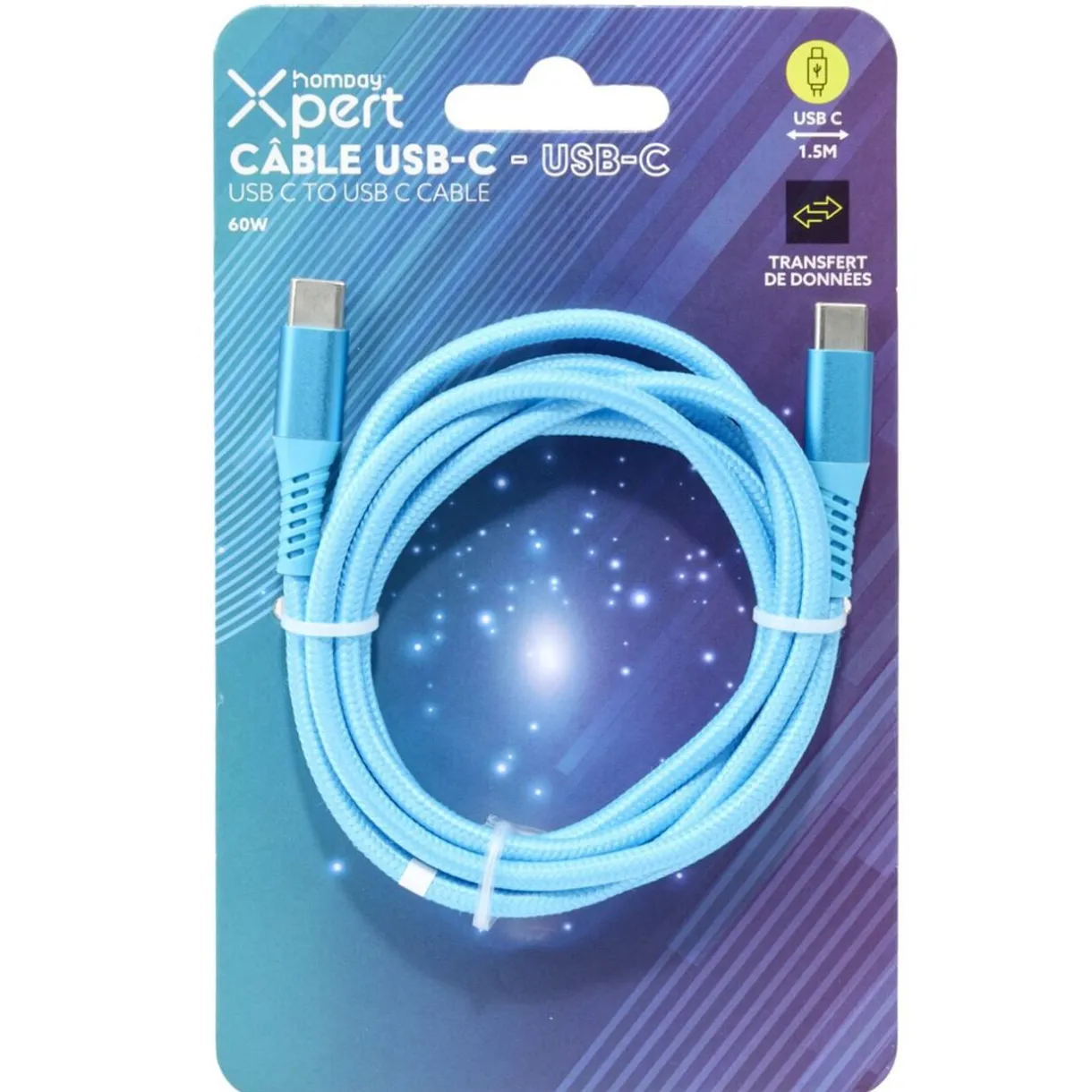 Câble de charge USB vers USB-C nylon 1,5m (2 modèles bleu ou violet) < Gifi Discount