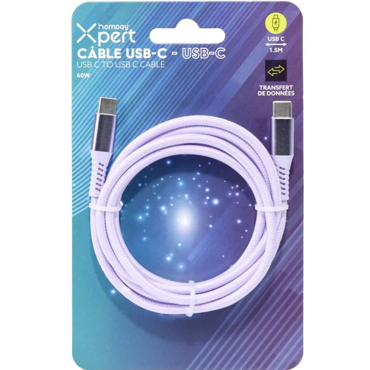 Câble de charge USB vers USB-C nylon 1,5m (2 modèles bleu ou violet) < Gifi Discount
