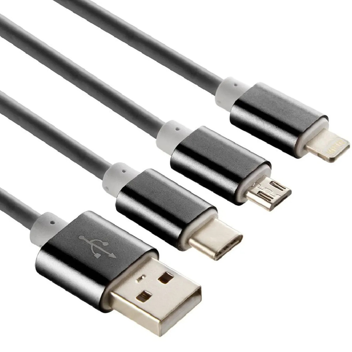 Câble USB 3 en 1 avec connecteurs USB-C/micro USB/Lightning < Gifi