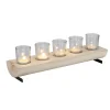 Centre de table en bois avec 5 bougeoirs en verre
