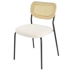 Chaise Pietra métal noir dossier bois assise bouclette beige 51x52xH80,5cm < Gifi Discount