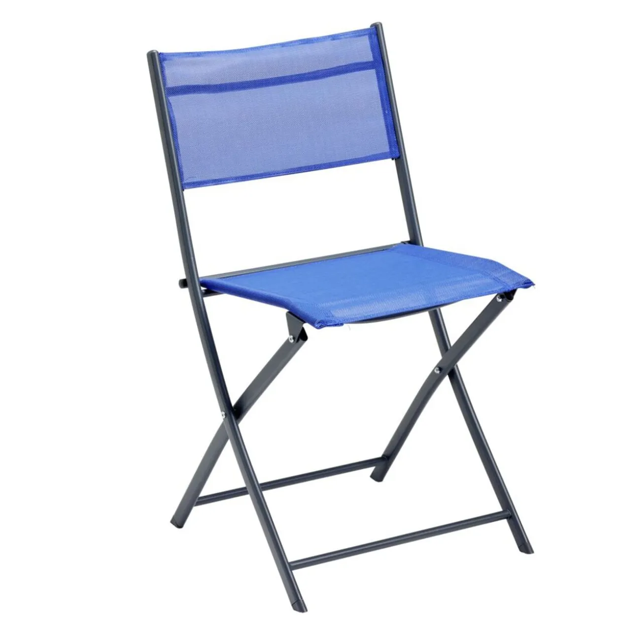 Chaise pliante Oslow métal et textilène bleu 51x45xH81cm
