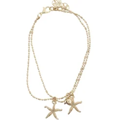 Chaîne cheville 2 rangs pampilles étoiles de mer métal doré L11cm
