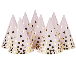 Chapeau de fête rose à poids doré en carton x 8 < Gifi Clearance