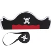 Chapeau de pirate et cache-oeil motif tête de mort noir rouge blanc