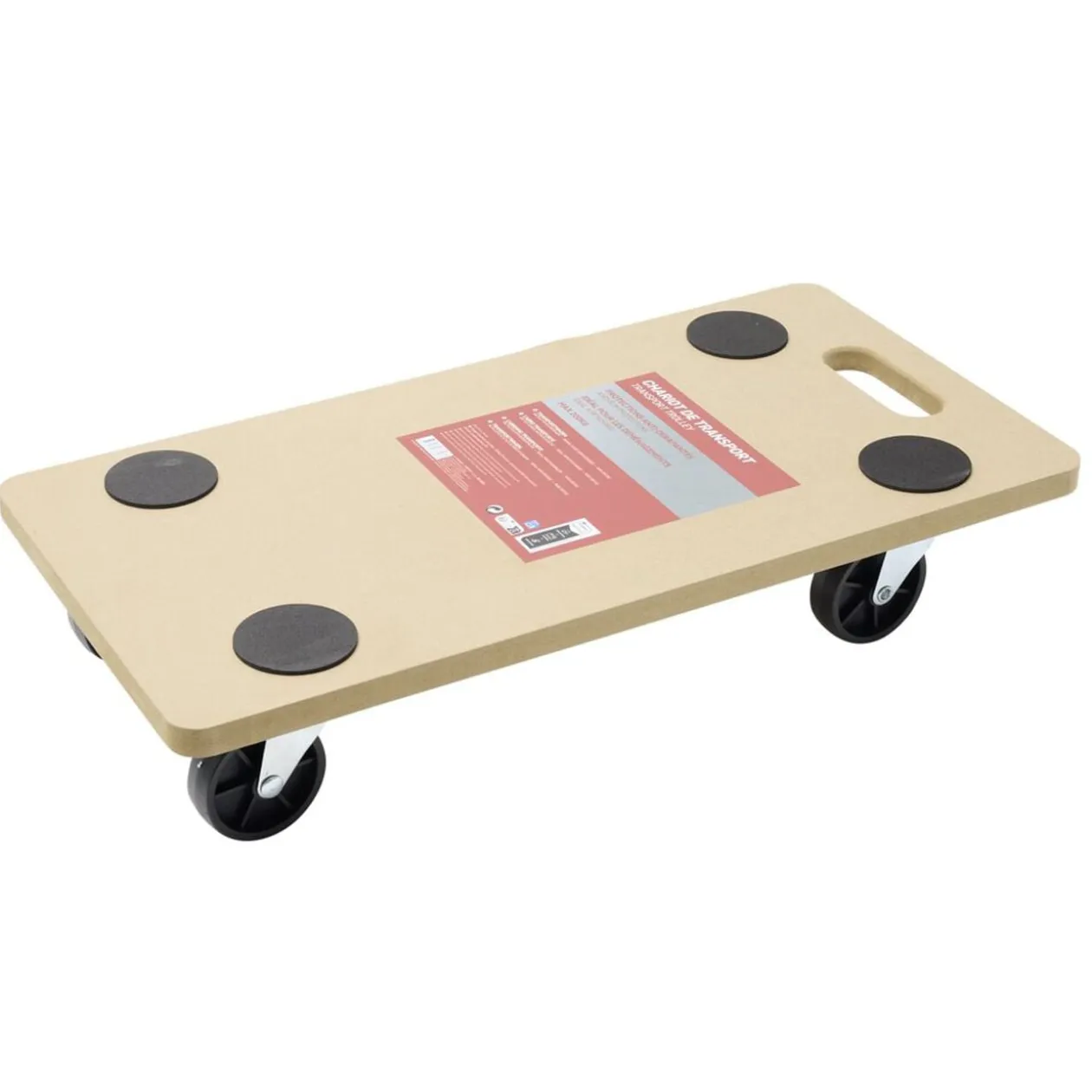 Chariot de transport à roulettes plateau roulant en bois 58x29xH11cm