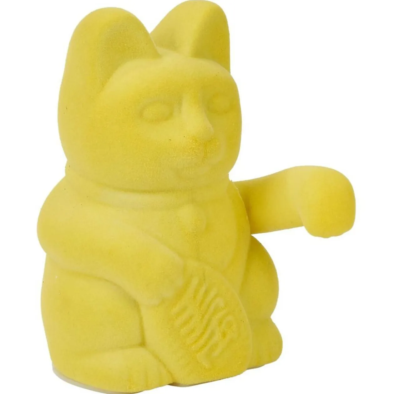 Chat porte-bonheur velours jaune 11xH15x9cm