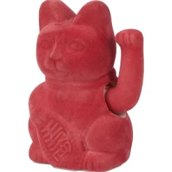 Chat porte-bonheur velours rouge 11xH15x9cm < Gifi Online