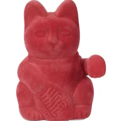 Chat porte-bonheur velours rouge 11xH15x9cm < Gifi Online