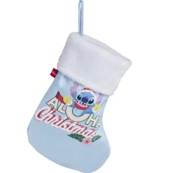 Chaussette de Noël Disney Stitch Aloha Christmas bleu et blanc H27cm