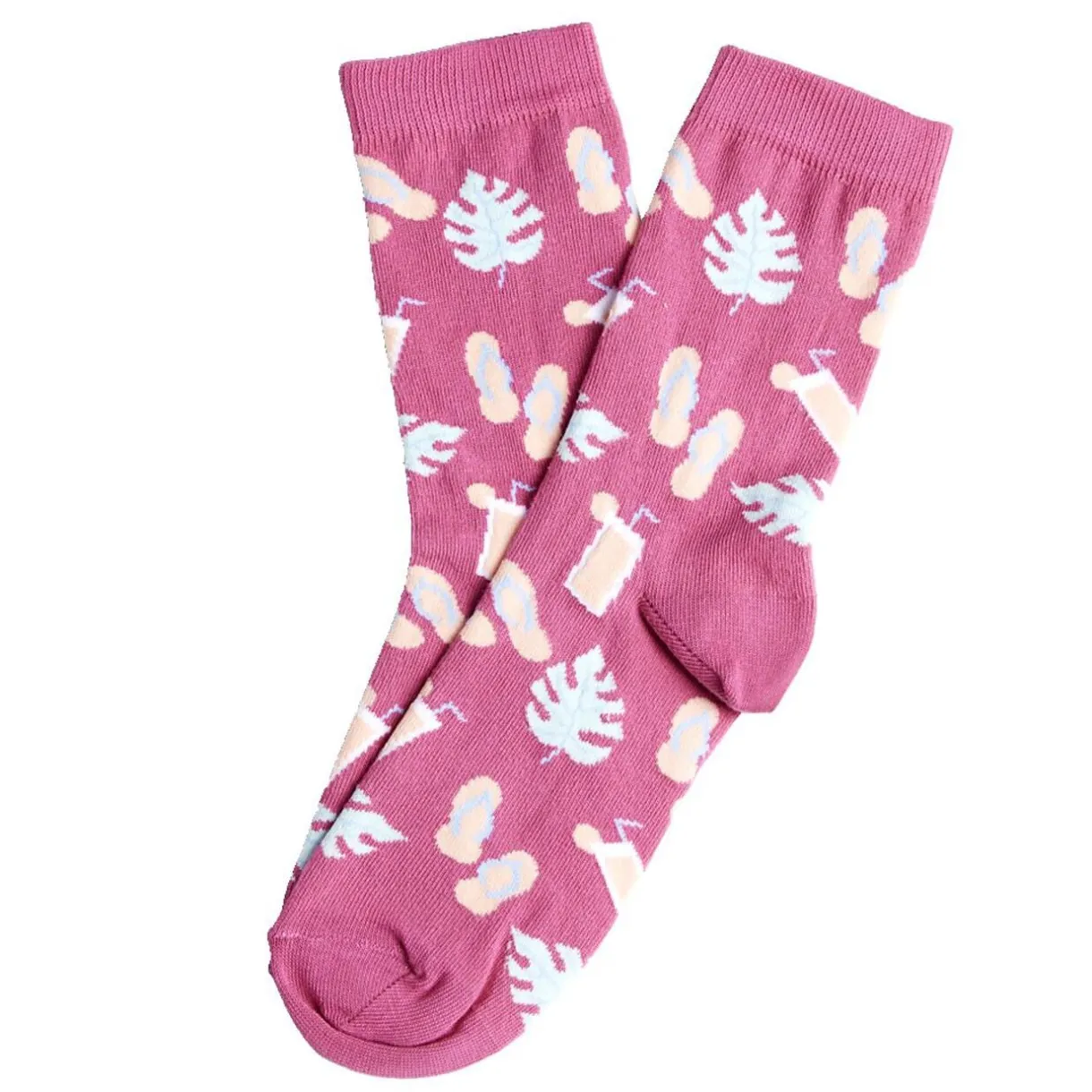 Chaussette femme polycoton tige longue rose motif tong T36/40 < Gifi Clearance