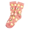 Chaussette femme polycoton tige longue orange motif agrume T36/40