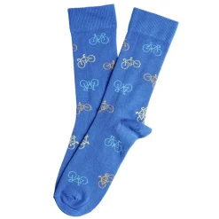 Chaussette homme polycoton tige longue bleu motif vélo T41/46