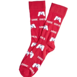 Chaussette homme polycoton tige longue rouge motif jeux vidéo T41/46