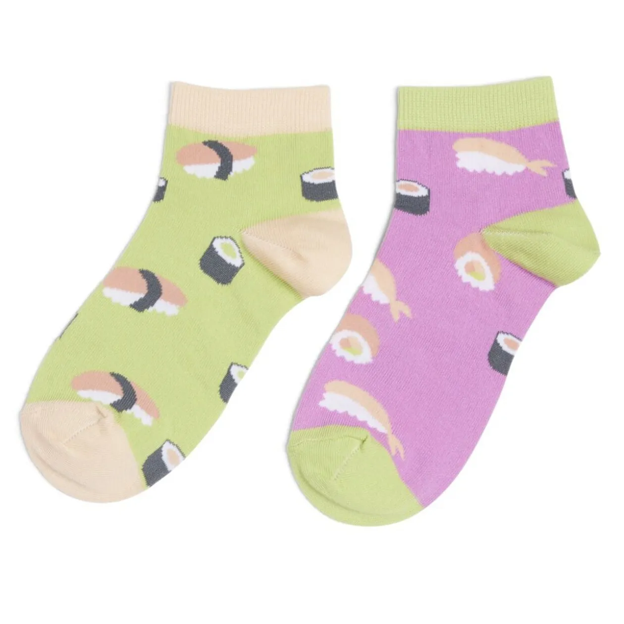 Chaussettes basses dépareillées motif sushi violet/vert - T36/40