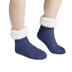 Chaussettes d'intérieur doublées peluche bleu marine TU < Gifi New