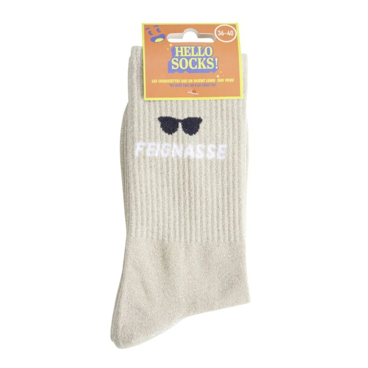 Chaussettes femme tige haute Feignasse pailletté beige T36/40 < Gifi Best