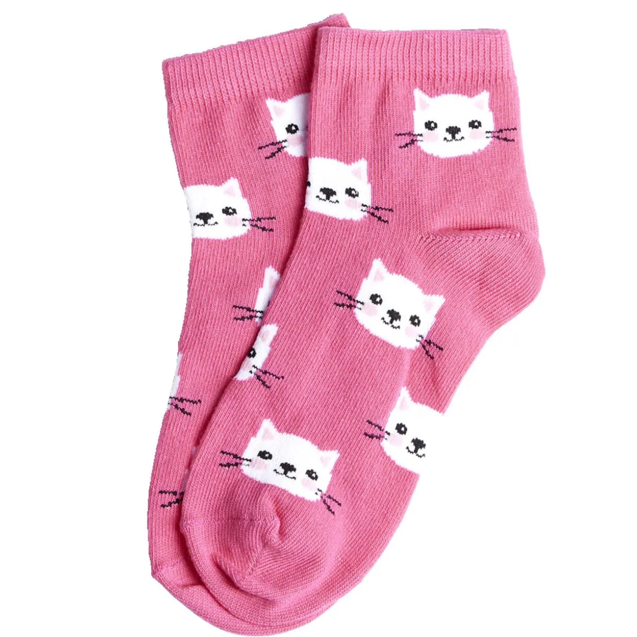 Chaussettes fille rose motifs têtes de chat T26/35