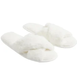 Chaussons femme blanc peluche brides croisée T38/39