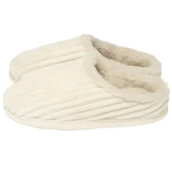 Chaussons femme côtelés fourrés beiges 36/37